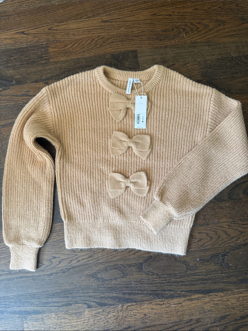 Janie and Jack Bow Accent Crewneck Sweater in Camel